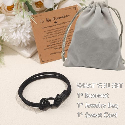 Melugaud Teen Boys Gifts Horseshoe Buckle Nautical Braided Rope Bracelet