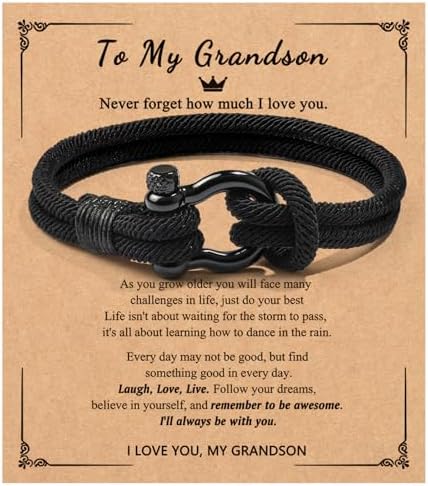 Melugaud Teen Boys Gifts Horseshoe Buckle Nautical Braided Rope Bracelet