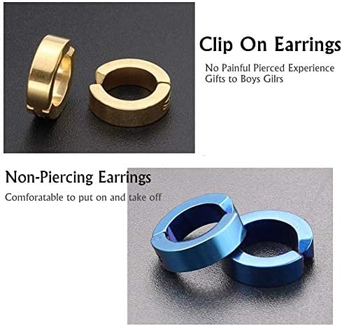 Mens Womens Non-Piercing 4 Pairs Stainless Steel Clip On Earrings 8 Pieces Non-pierced Earrings Ear Clip Fake Ear Hoops For Boys Girls 4 Colors Huggie Earrings Set