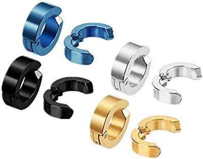 Mens Womens Non-Piercing 4 Pairs Stainless Steel Clip On Earrings 8 Pieces Non-pierced Earrings Ear Clip Fake Ear Hoops for Boys Girls 4 Colors Huggie Earrings Set