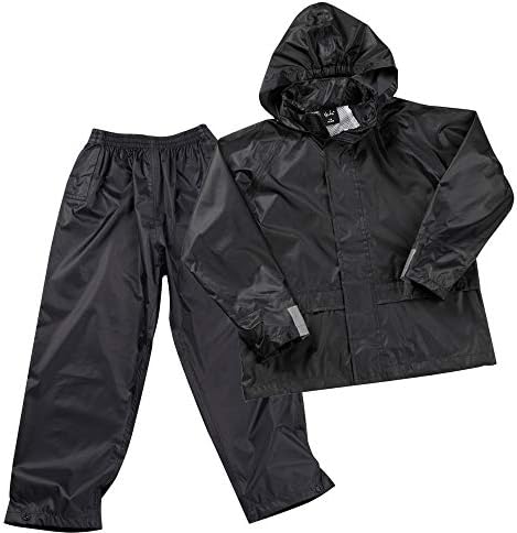Metzuyan Kids Childrens Waterproof Suit Jacket & Trousers Raincoat Outdoor Set Black Navy Age 3-10