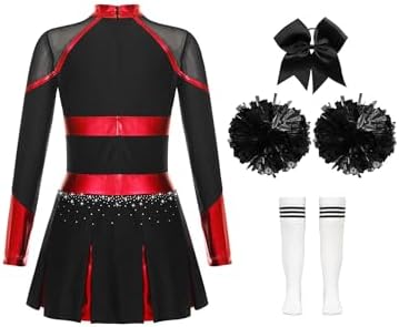 Miaeowve 4 Pcs Girl Cheerleading Uniform Dress Cheer Leader Costume Cosplay Outfits For Kids Halloween Carnival Dress Up