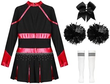 Miaeowve 4 Pcs Girl Cheerleading Uniform Dress Cheer Leader Costume Cosplay Outfits For Kids Halloween Carnival Dress Up