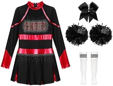 Miaeowve 4 Pcs Girl Cheerleading Uniform Dress Cheer Leader Costume Cosplay Outfits For Kids Halloween Carnival Dress Up