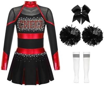 Miaeowve 4 Pcs Girl Cheerleading Uniform Dress Cheer Leader Costume Cosplay Outfits for Kids Halloween Carnival Dress up