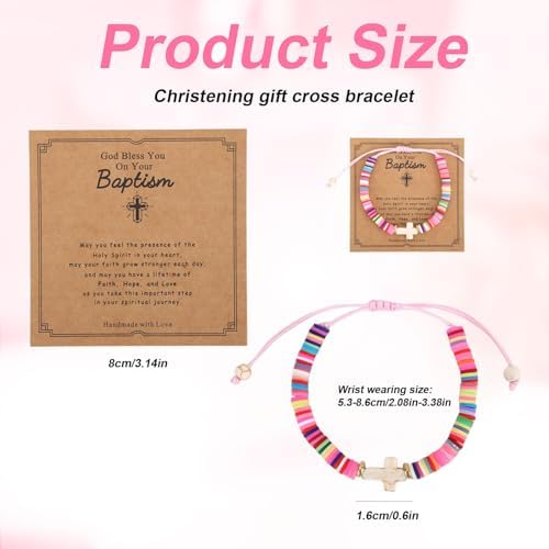 Mikovivi Baptism Gifts Cross Bracelet Adjustable First Communion Confirmation Gifts With Blessing Card Christening Gift Religious Christening Jewelry For Mom