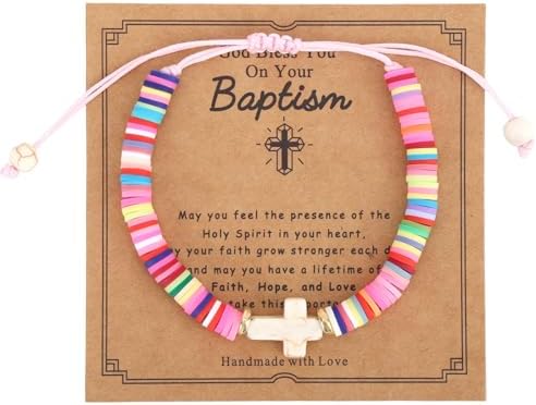 Mikovivi Baptism Gifts Cross Bracelet Adjustable First Communion Confirmation Gifts with Blessing Card Christening Gift Religious Christening Jewelry for Mom