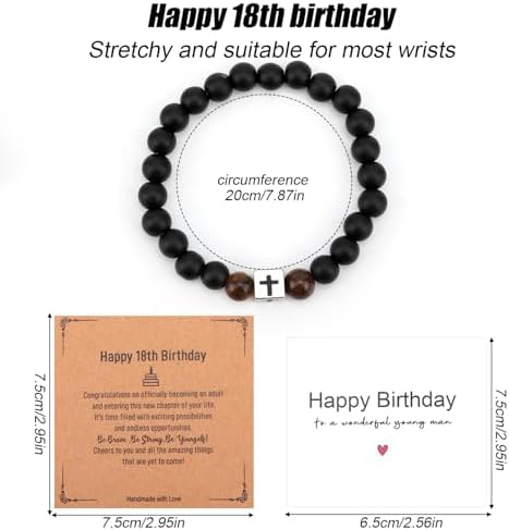 Mikovivi Cross Bead Bracelet With Birthday Cards 18th Birthday Tiger Eye Stone Bracelet Jesus Religious Bracelets Christian Bracelets Jewelry For Men Sons Dads