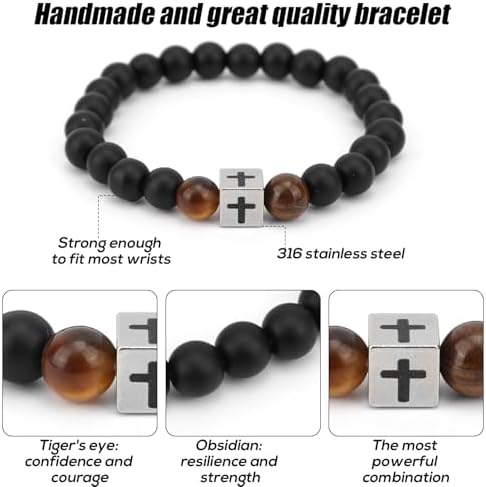Mikovivi Cross Bead Bracelet With Birthday Cards 18th Birthday Tiger Eye Stone Bracelet Jesus Religious Bracelets Christian Bracelets Jewelry For Men Sons Dads