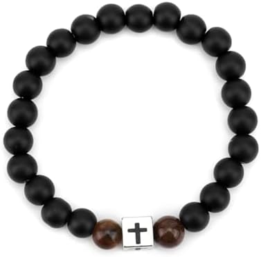 Mikovivi Cross Bead Bracelet with Birthday Cards 18th Birthday Tiger Eye Stone Bracelet Jesus Religious Bracelets Christian Bracelets Jewelry for Men Sons Dads