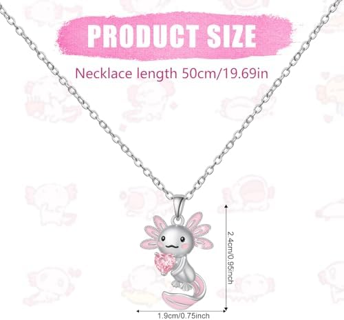 Mikovivi Cute Axolotl Necklace For Girls Women Alloy Pink Crystal Pendant Necklace Trendy Stuff Animal Jewelry Accessories For Birthday Christmas Graduation Gift