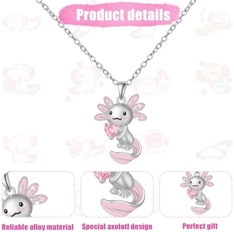 Mikovivi Cute Axolotl Necklace For Girls Women Alloy Pink Crystal Pendant Necklace Trendy Stuff Animal Jewelry Accessories For Birthday Christmas Graduation Gift