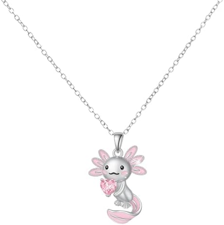 Mikovivi Cute Axolotl Necklace for Girls Women Alloy Pink Crystal Pendant Necklace Trendy Stuff Animal Jewelry Accessories for Birthday Christmas Graduation Gift