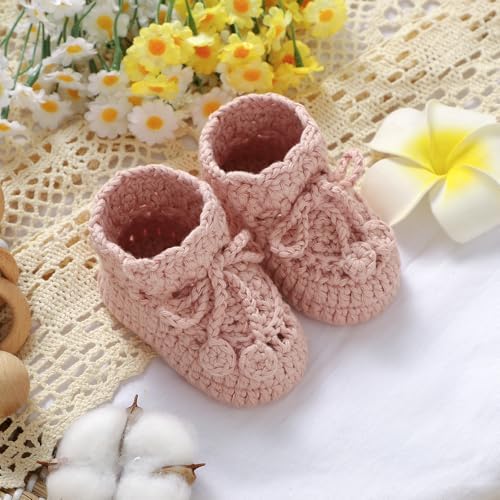 Mimixiong Baby Booties Hand Crochet Knit Cotton Shoes Soft Cozy Warm Newborn First Walkers For Infant Boy Girl