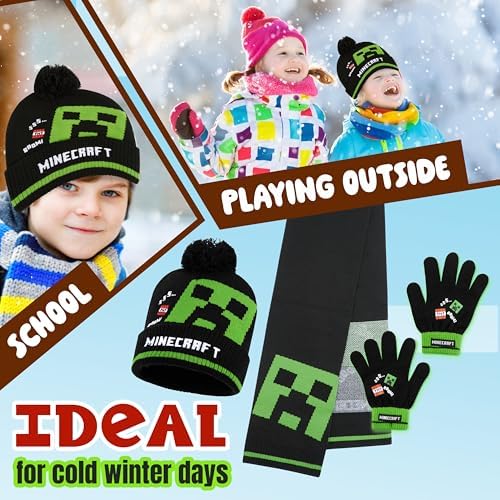 Minecraft Beanie Winter Accessories Set Boys Teens 3pcs Hat Scarf Gloves Or 2pcs Gloves & Winter Hat Warm Knit Boys Gifts