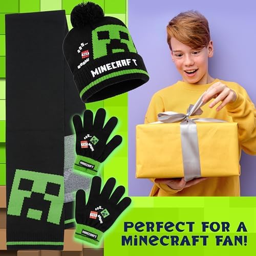 Minecraft Beanie Winter Accessories Set Boys Teens 3pcs Hat Scarf Gloves Or 2pcs Gloves & Winter Hat Warm Knit Boys Gifts