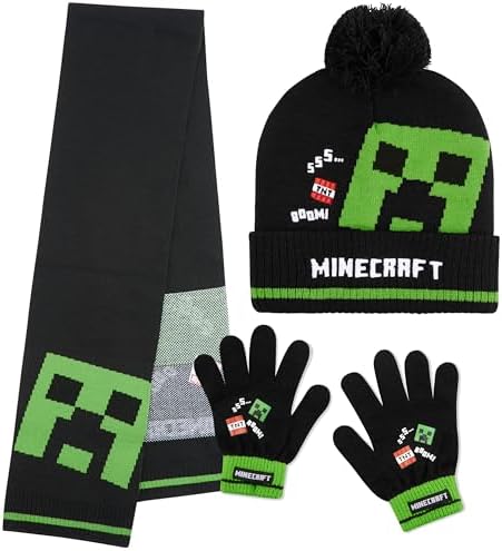 Minecraft Beanie Winter Accessories Set Boys Teens 3pcs Hat Scarf Gloves or 2pcs Gloves & Winter Hat Warm Knit Boys Gifts