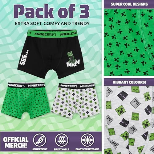 Minecraft Boys Boxer Shorts Soft Breathable Stretchy Boxers Pack Of 3 Boys Underwear - Gifts For Boys