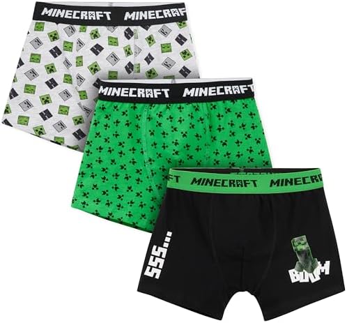 Minecraft Boys Boxer Shorts Soft Breathable Stretchy Boxers Pack of 3 Boys Underwear - Gifts for Boys