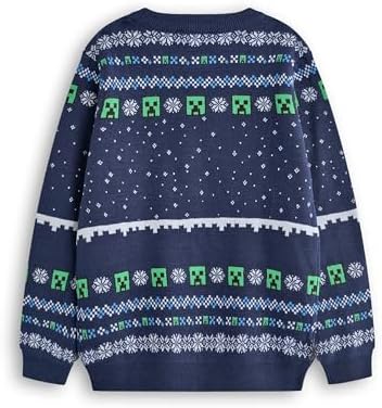 Minecraft Boys Christmas Jumper Style Options Kids Creeper & Snow Characters Knitted Sweater In Blue Childrens Selburose Pattern Festive Jumper With Snowmen Mojang Video Game Merchandise Gift
