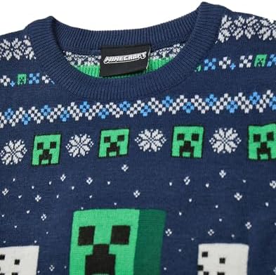 Minecraft Boys Christmas Jumper Style Options Kids Creeper & Snow Characters Knitted Sweater In Blue Childrens Selburose Pattern Festive Jumper With Snowmen Mojang Video Game Merchandise Gift
