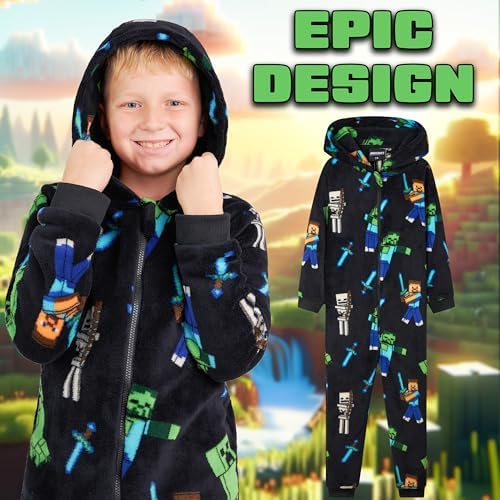 Minecraft Boys Fleece Onesie Hooded Onesie Pyjamas - Gifts For Gamers