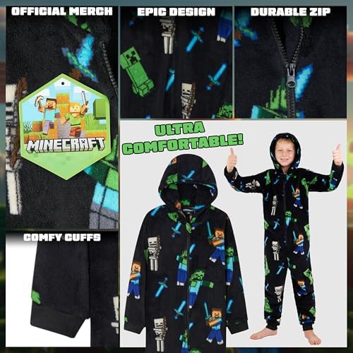 Minecraft Boys Fleece Onesie Hooded Onesie Pyjamas - Gifts For Gamers