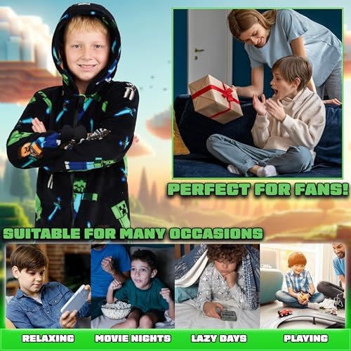 Minecraft Boys Fleece Onesie Hooded Onesie Pyjamas - Gifts For Gamers