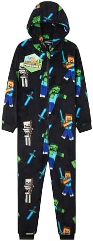 Minecraft Boys Fleece Onesie Hooded Onesie Pyjamas - Gifts for Gamers