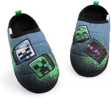 Minecraft Boys Graffiti Style Slip On Loafer Slippers Slip-On Indoor Shoes for Kids Multicoloured Gaming Footwear for Boys Lightweight Indoor Slides for Children & Teens