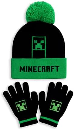 Minecraft Boys Hat and Gloves Set Winter Set for Boys Gaming Merchandise