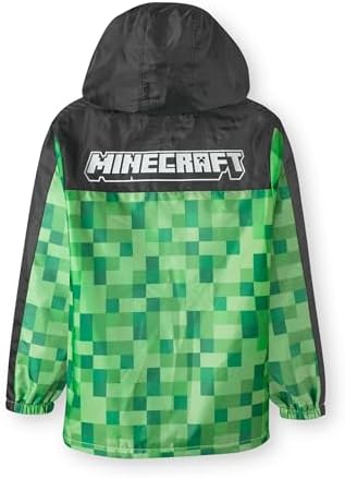 Minecraft Boys Jacket Creeper Waterproof Hoodie Fleece Lined Raincoat Gamer Hooded Jacket