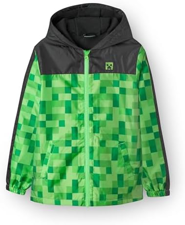 Minecraft Boys Jacket Creeper Waterproof Hoodie Fleece Lined Raincoat Gamer Hooded Jacket