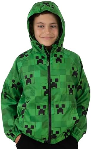 Minecraft Boys Rain Jacket Gaming Kids Raincoat Water Resistant Boys Coat Gamer Kids Rain Jacket Ages 5 To 13 Years