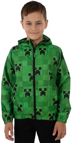 Minecraft Boys Rain Jacket Gaming Kids Raincoat Water Resistant Boys Coat Gamer Kids Rain Jacket Ages 5 To 13 Years