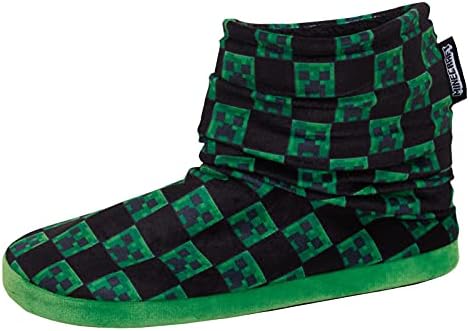 Minecraft Boys Slipper Boots Kids Creeper Gamer Fleece Lined Slippers for Gamers House Shoes