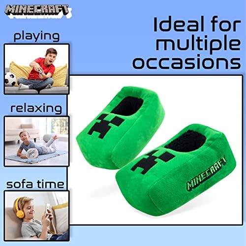 Minecraft Boys Slippers Cosy Creeper Indoor House Shoes - Gamer Gifts For Boys
