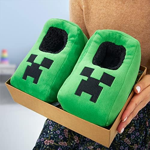 Minecraft Boys Slippers Cosy Creeper Indoor House Shoes - Gamer Gifts For Boys