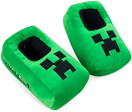 Minecraft Boys Slippers Cosy Creeper Indoor House Shoes - Gamer Gifts for Boys