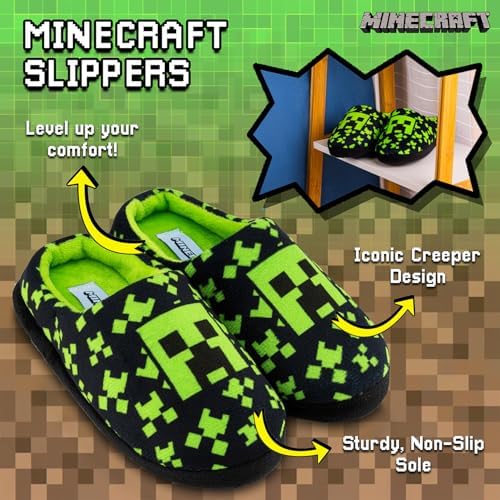 Minecraft Boys Slippers Cosy Indoor Shoes With Creeper Design Non-Slip Kids Slippers Gaming Merchandise