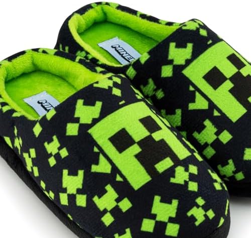 Minecraft Boys Slippers Cosy Indoor Shoes With Creeper Design Non-Slip Kids Slippers Gaming Merchandise