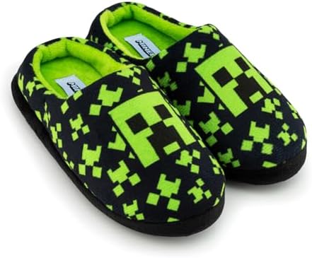 Minecraft Boys Slippers Cosy Indoor Shoes With Creeper Design Non-Slip Kids Slippers Gaming Merchandise