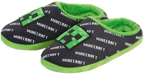 Minecraft Boys Slippers Kids Creeper Gaming Open Back Mules Slip On House Shoes