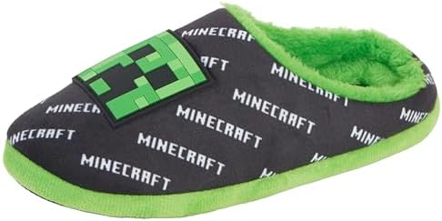 Minecraft Boys Slippers Kids Creeper Gaming Open Back Mules Slip On House Shoes