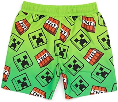 Minecraft Boys Swim Shorts Blue & Green OR Green Creeper Options Swimming Trunks With Creeper Steve Alex TNT Explosive Game Characters Gaming Swimwear Merchandise Gift For Children & Teens