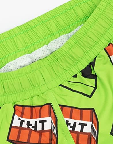 Minecraft Boys Swim Shorts Blue & Green OR Green Creeper Options Swimming Trunks With Creeper Steve Alex TNT Explosive Game Characters Gaming Swimwear Merchandise Gift For Children & Teens