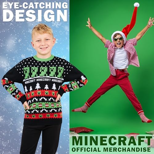 Minecraft Christmas Jumper For Boys Teenagers Creeper Crew Neck Long Sleeve Sweater Warm Cosy Xmas Jumper - Gifts For Boys