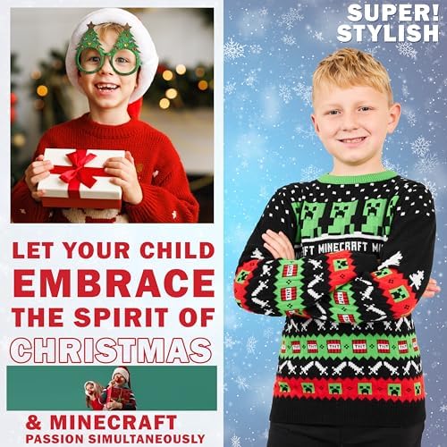 Minecraft Christmas Jumper For Boys Teenagers Creeper Crew Neck Long Sleeve Sweater Warm Cosy Xmas Jumper - Gifts For Boys