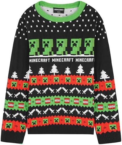 Minecraft Christmas Jumper for Boys Teenagers Creeper Crew Neck Long Sleeve Sweater Warm Cosy Xmas Jumper - Gifts for Boys