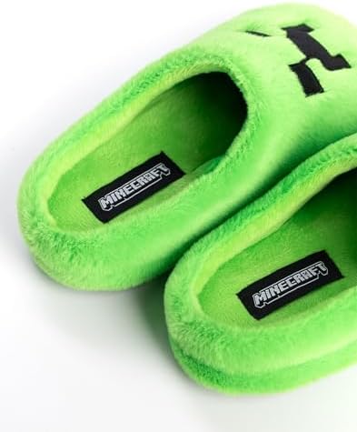 Minecraft Creeper Green Mule Slippers Fleece Indoor Lounge Footwear For Boys Soft Furry Finish Gaming Slippers Minecrafters Merchandise
